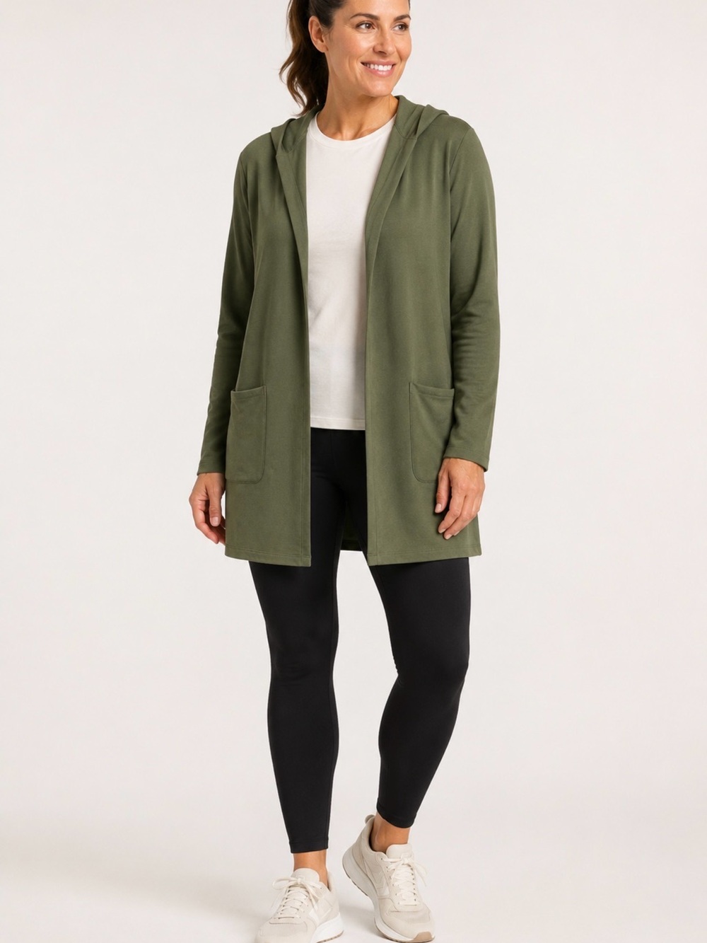 Skechers Olive Green Longline Hooded Open Front Cardigan Hoodigan